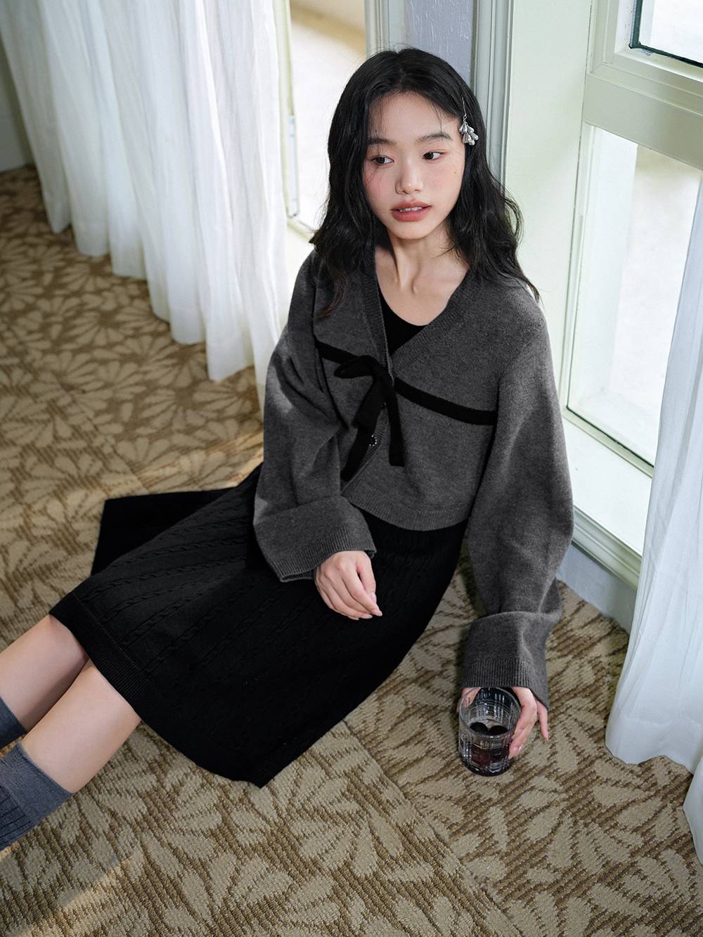 Ribbon Tie Cardigan and Tank Dress