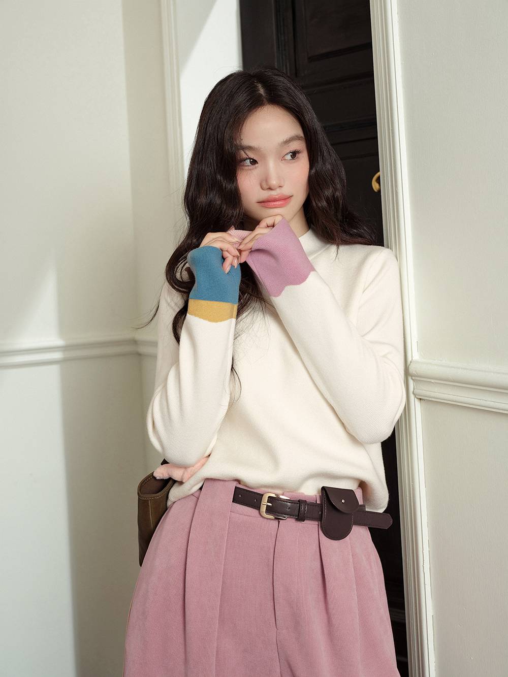 Mock Neck Long-Sleeve Knit Top