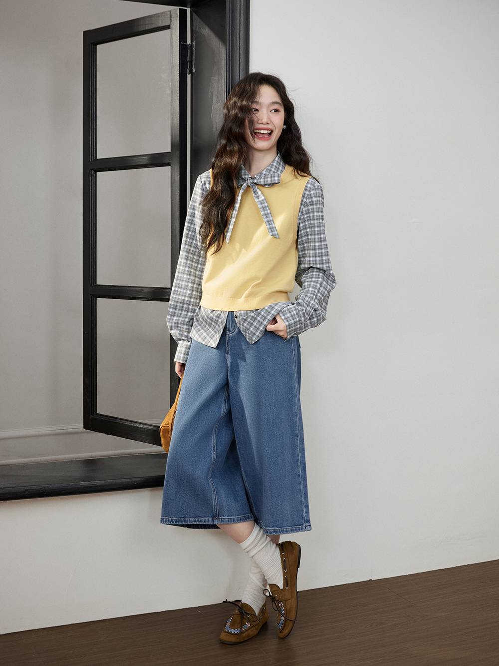 Plaid Bow Tie Blouse