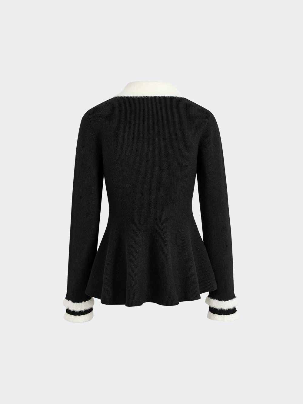 Bow Collar Ruffle Hem Sweater