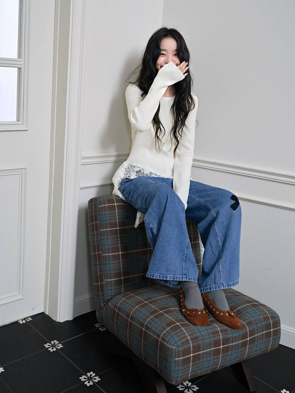 Heart Bow Embroidered Jeans