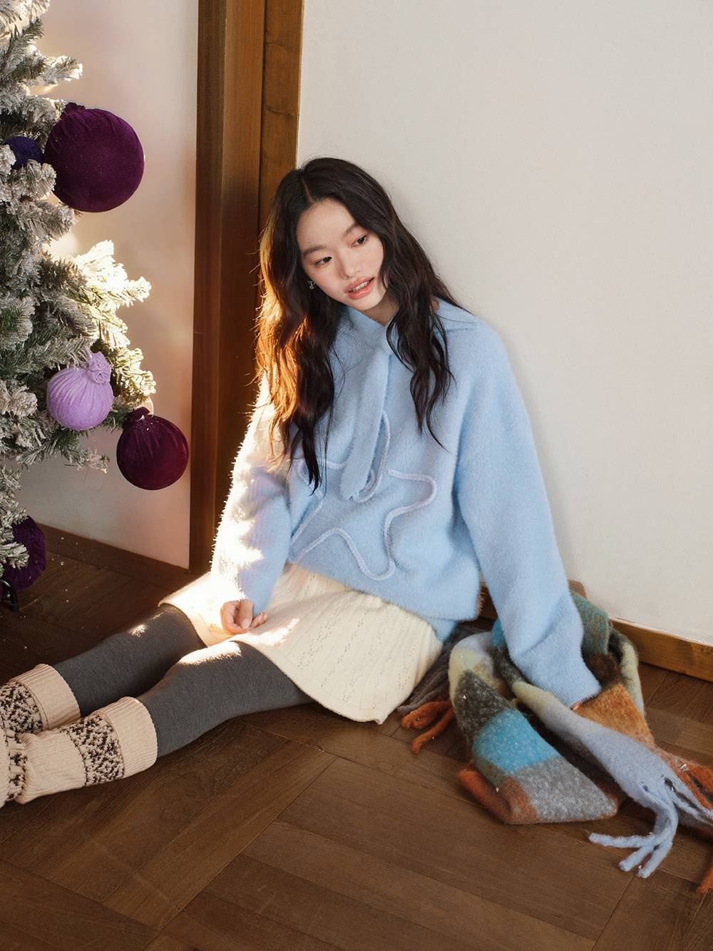 Neck Tie 3D Embroidered Sweater