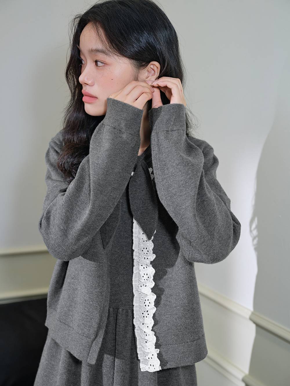 Grey Cardigan and Dress