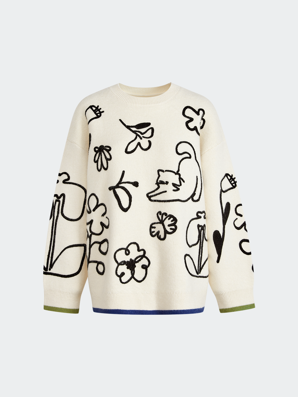 Textured Embroidered Sweater