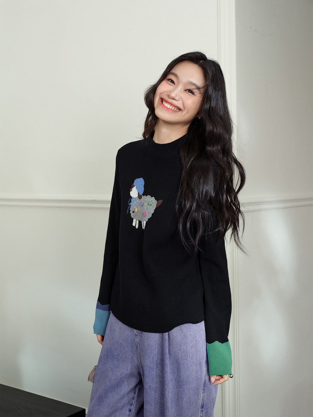 Mock Neck Long-Sleeve Knit Top