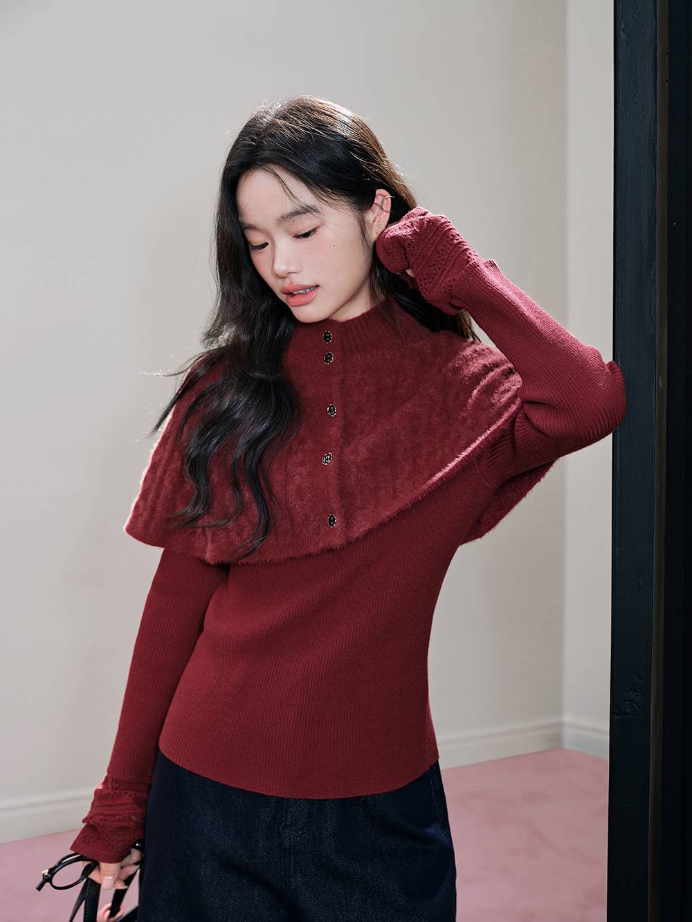 Knit Cape and Long-Sleeve Top