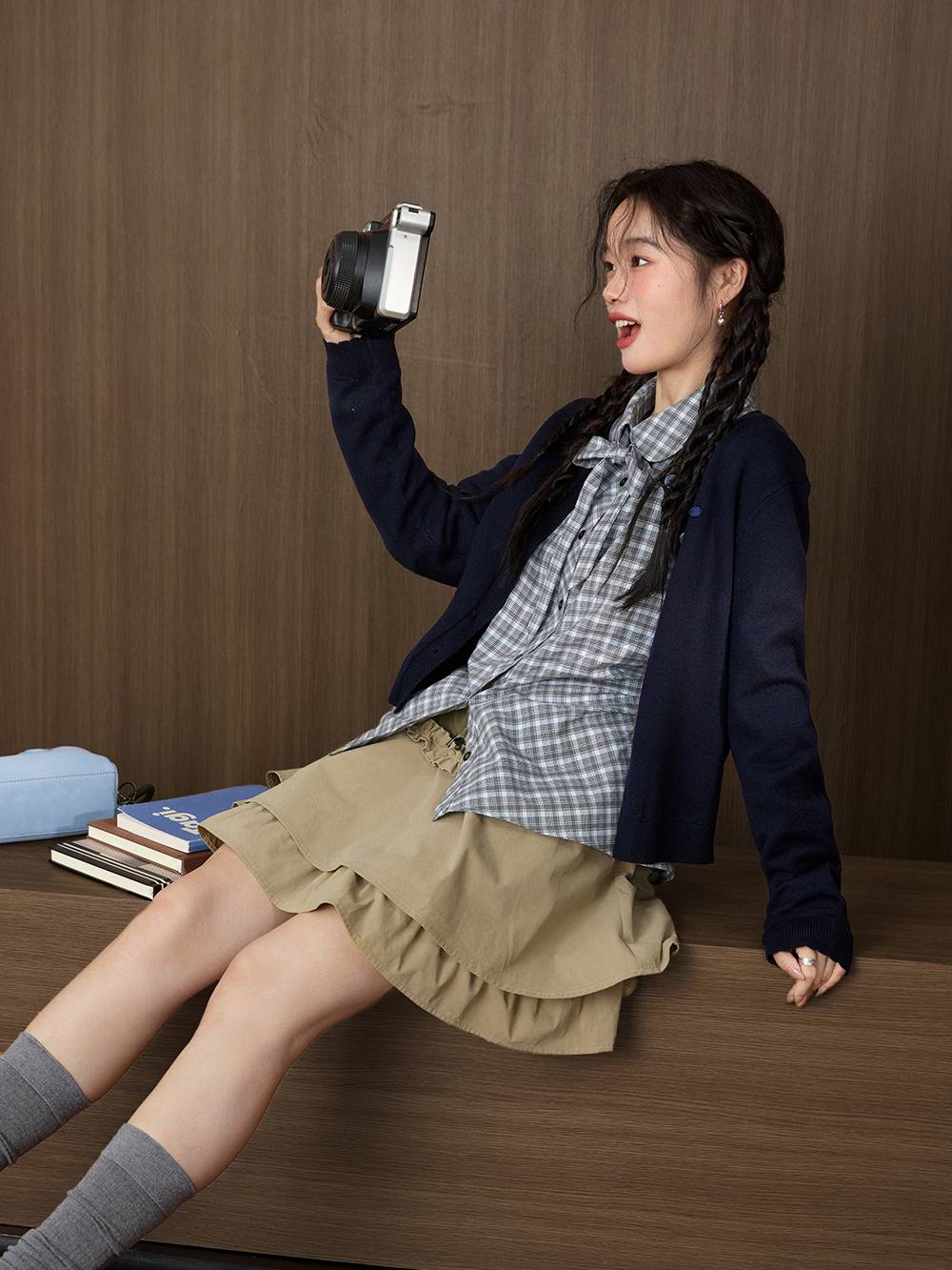 Plaid Bow Tie Blouse