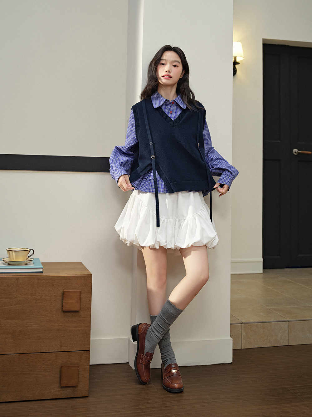 Vest and Ribbon Tie Dress