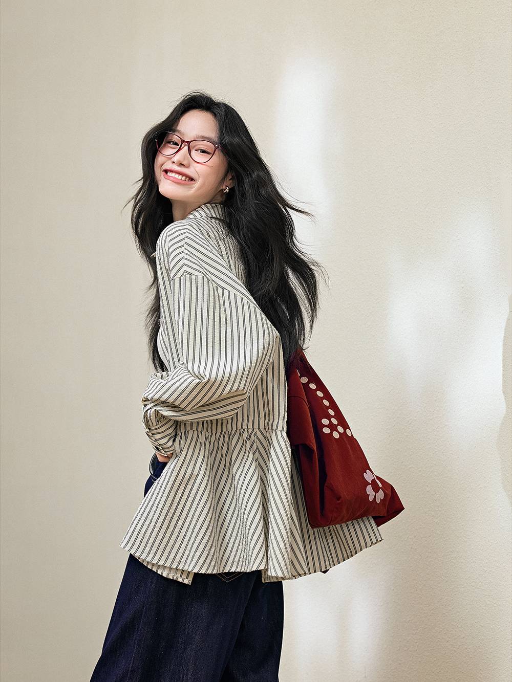 Striped Drawstring Waist Blouse