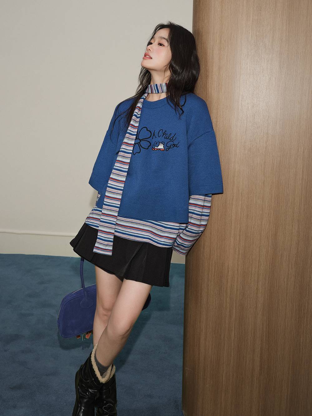 Three-Quarter Sleeve Sweater and Striped Top