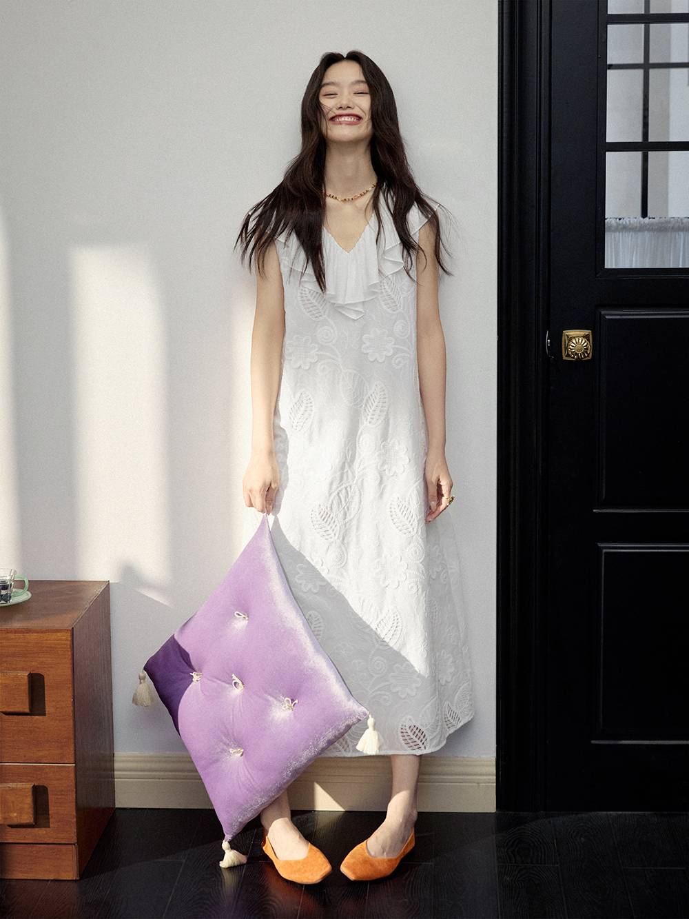 Ruffled V-Neck Dress