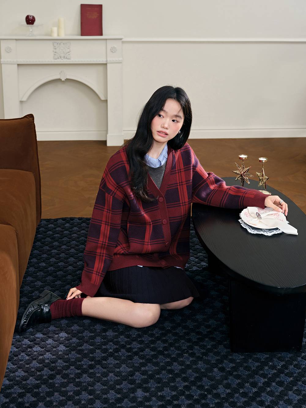 Red Plaid Cardigan Sweater