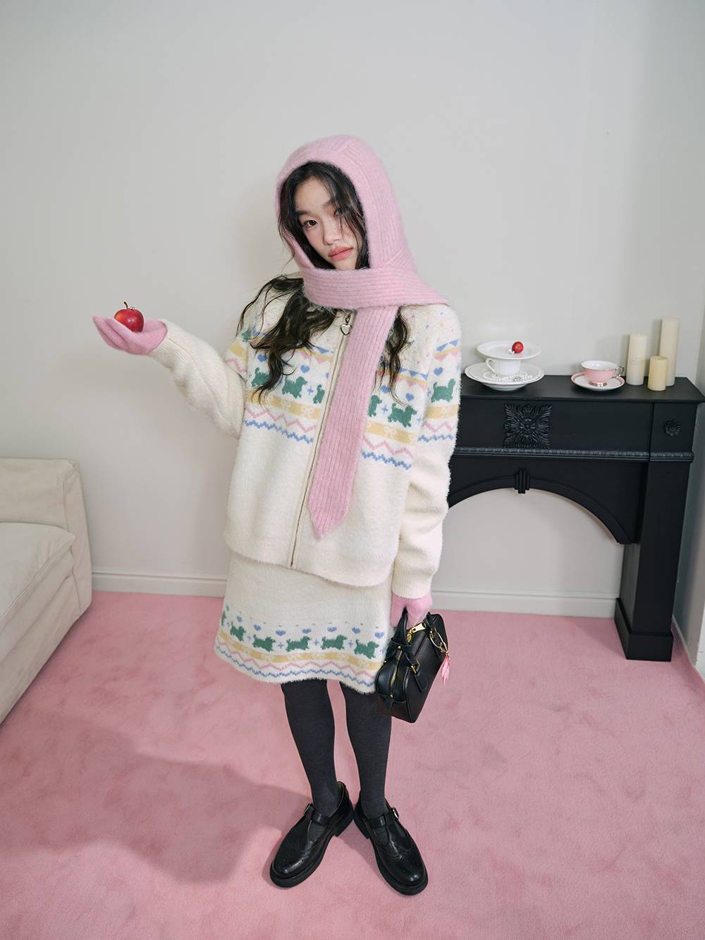 Fair Isle Zip Up Sweater and Skirt