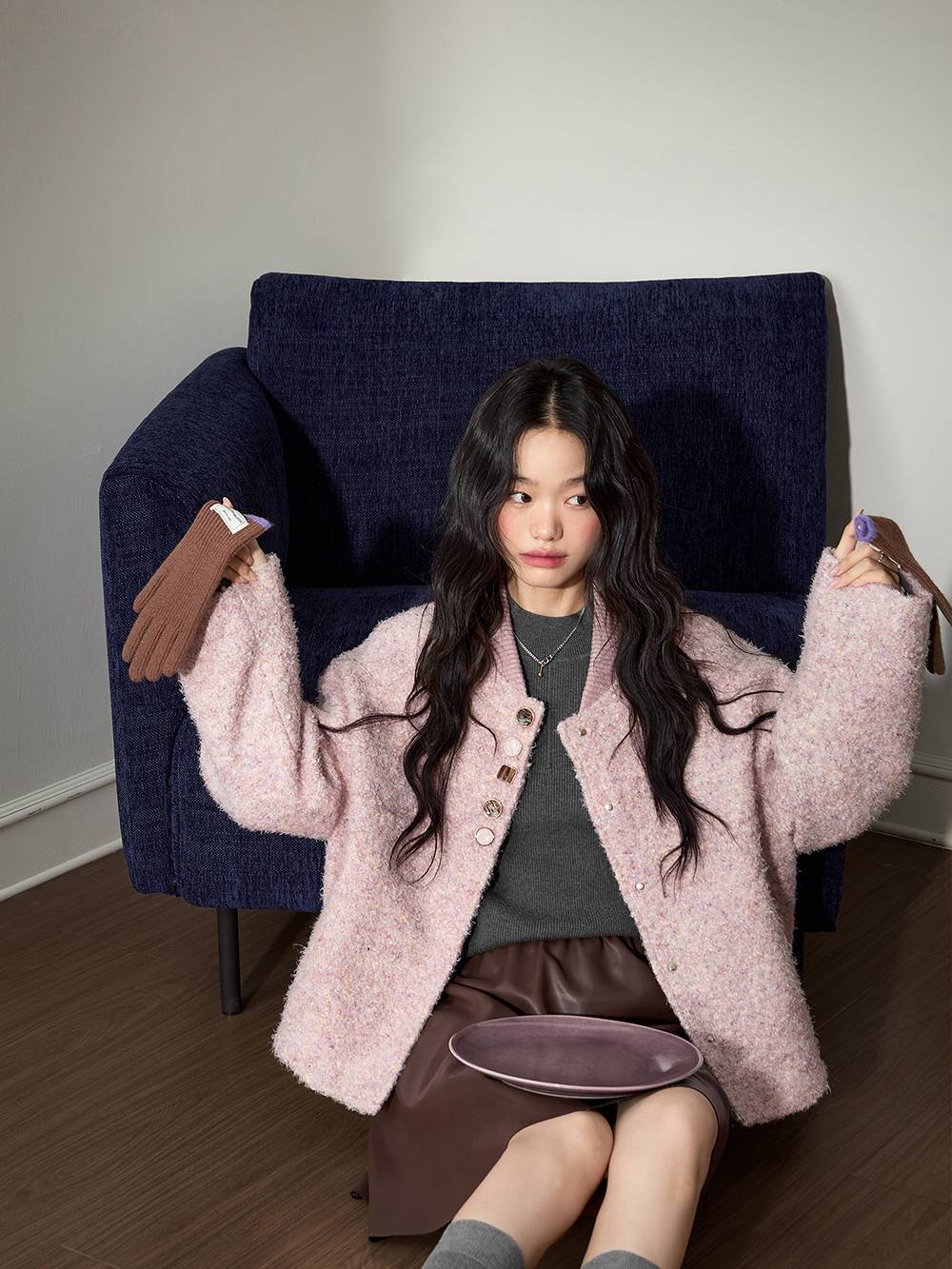 Pink Tweed Textured Jacket