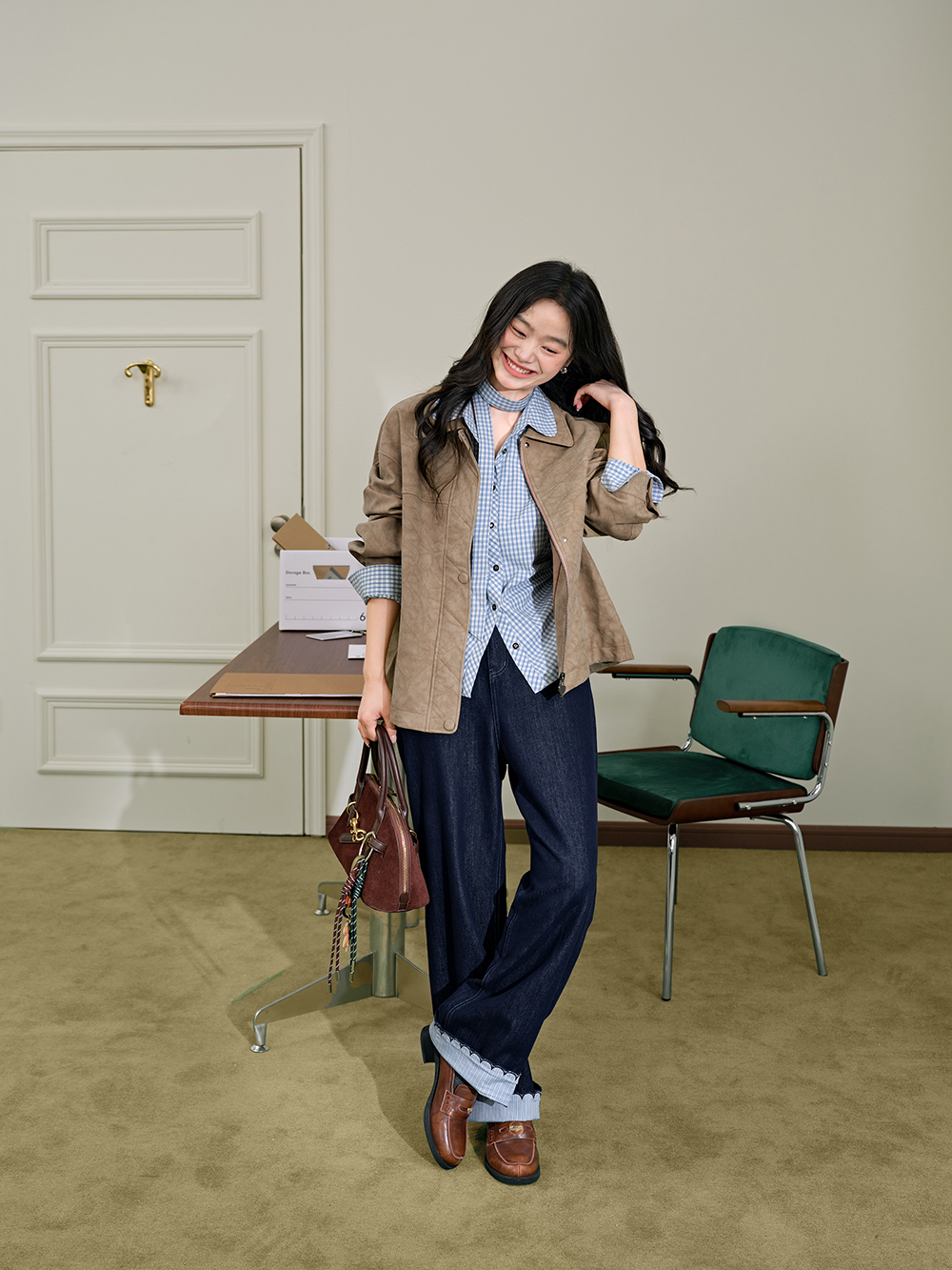 Plaid Bow Tie Blouse