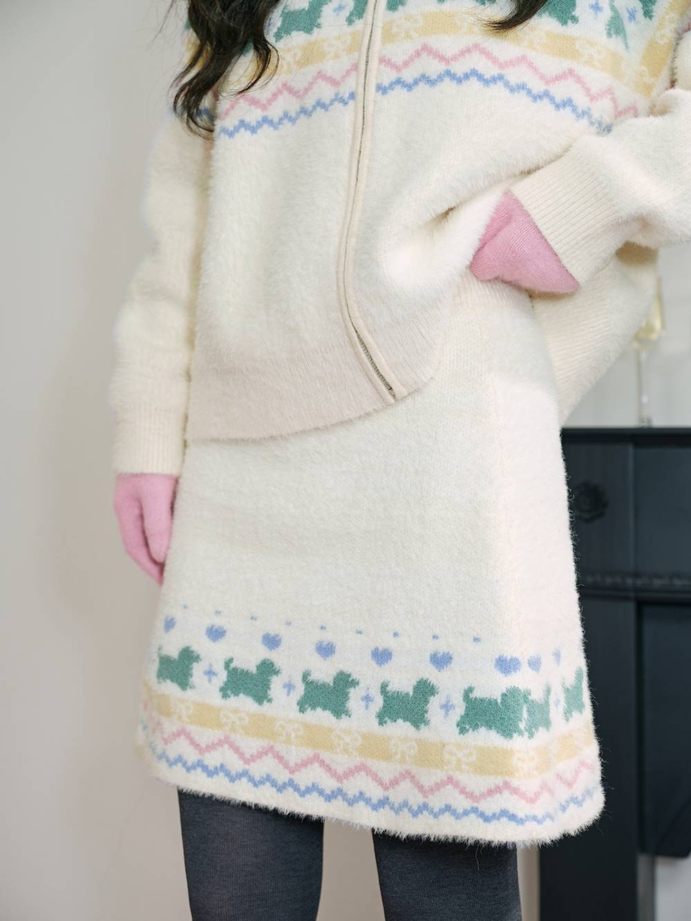 Fair Isle Zip Up Sweater and Skirt