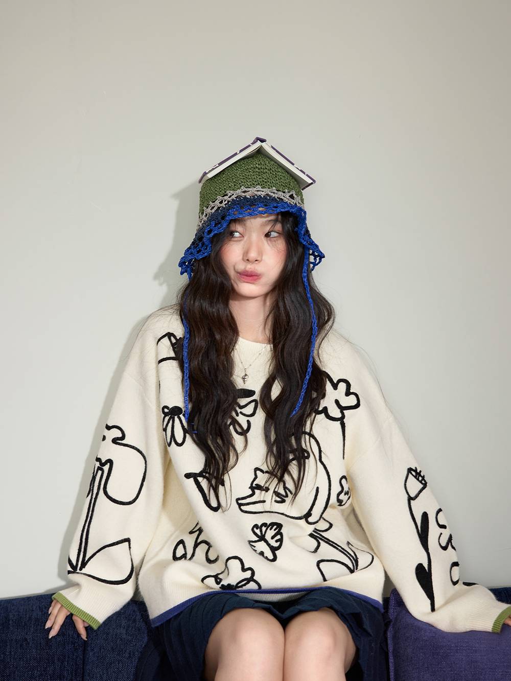 Textured Embroidered Sweater