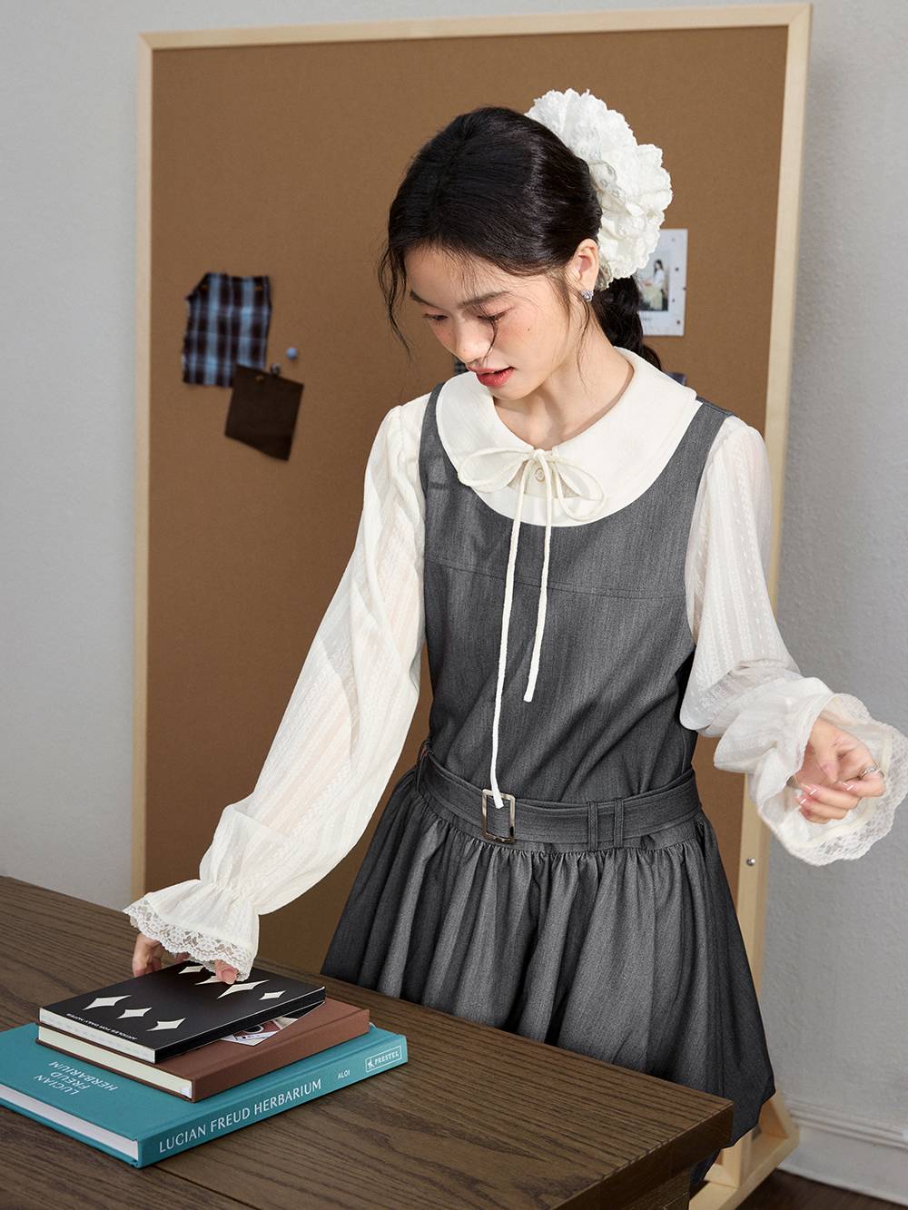 Bubble Hem Dress and White Blouse