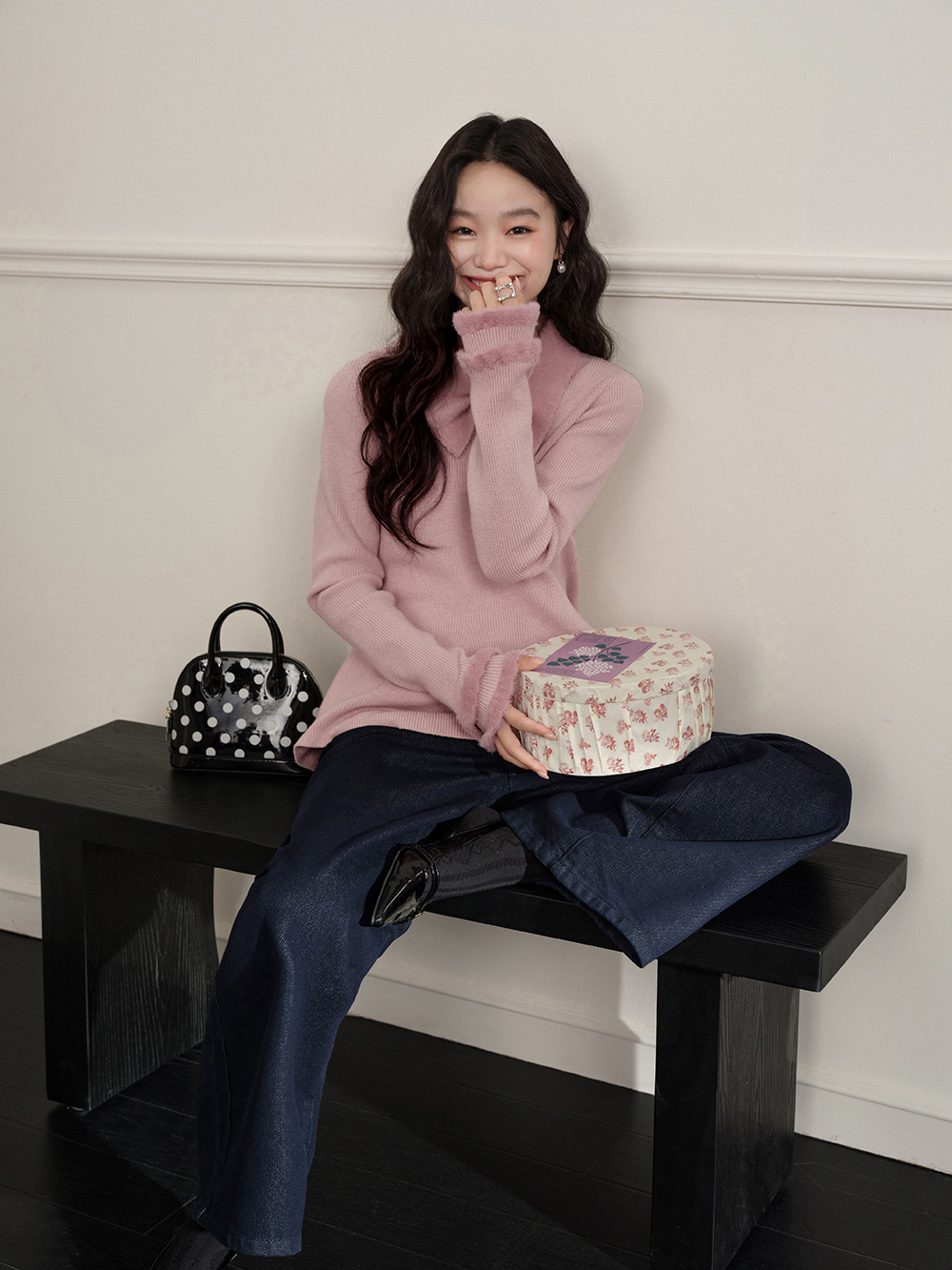 Bow Collar Ruffle Hem Sweater