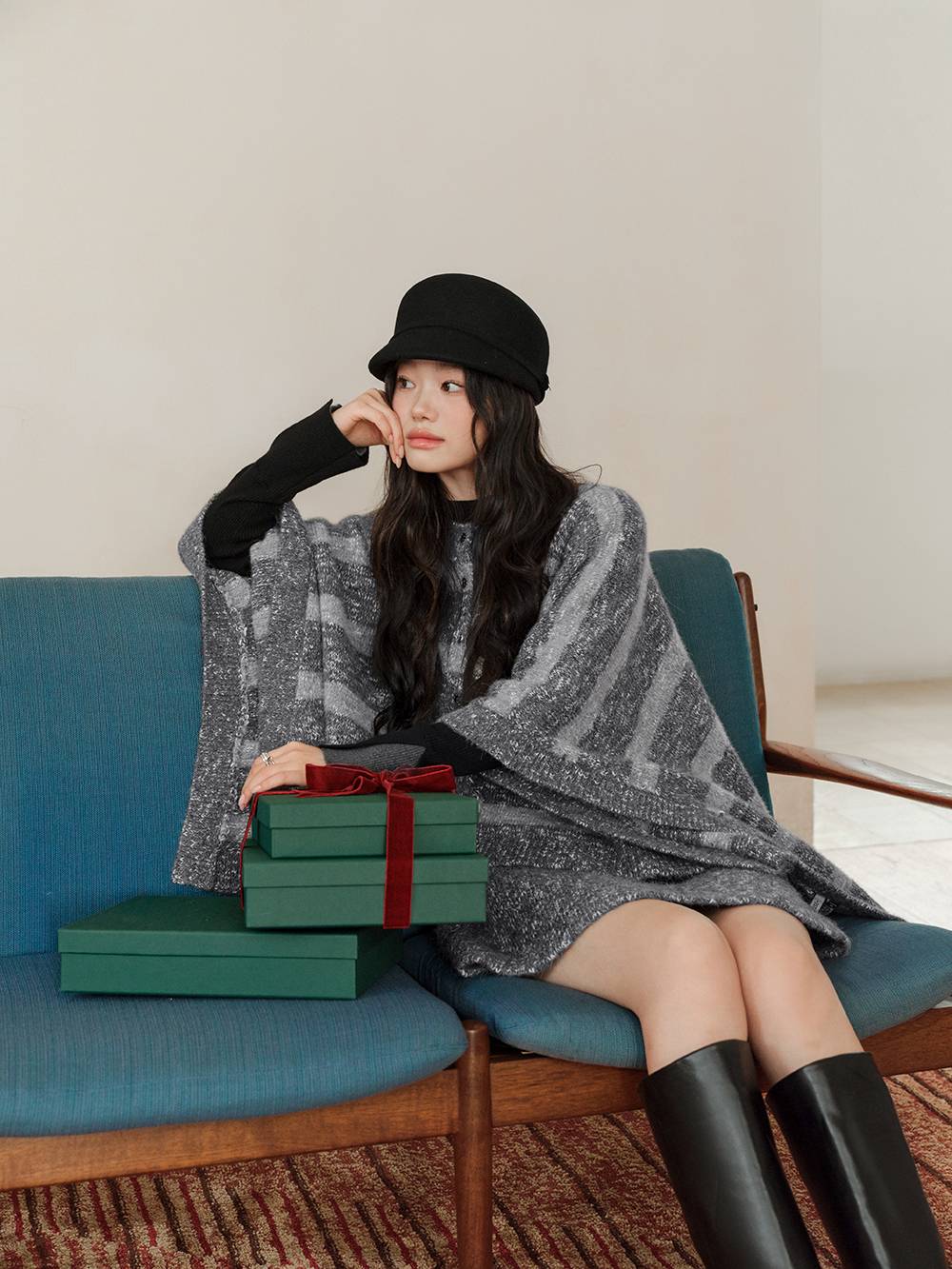 Striped Cape Sweater and Skirt