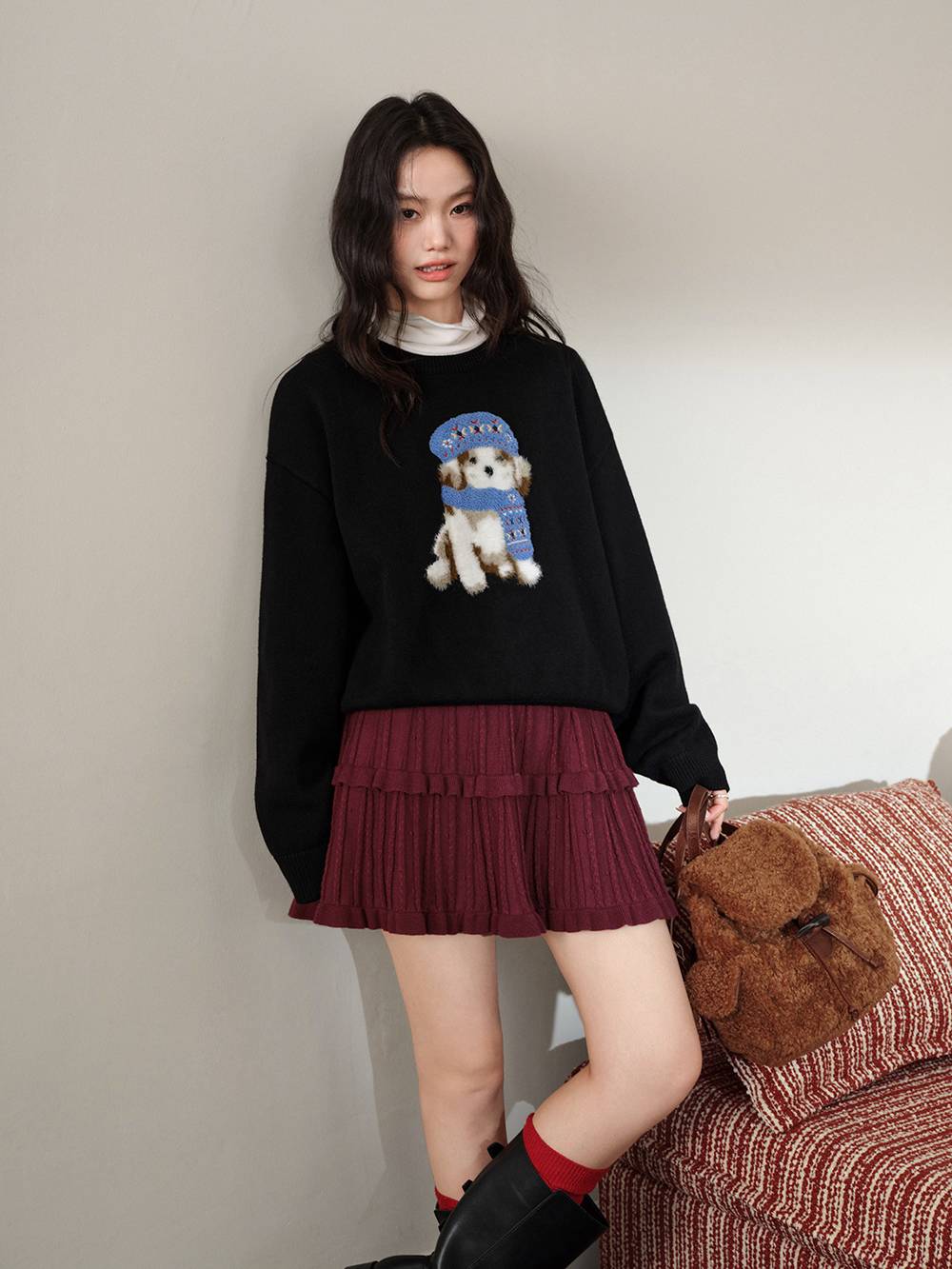 Fluffy Dog Embroidered Sweater