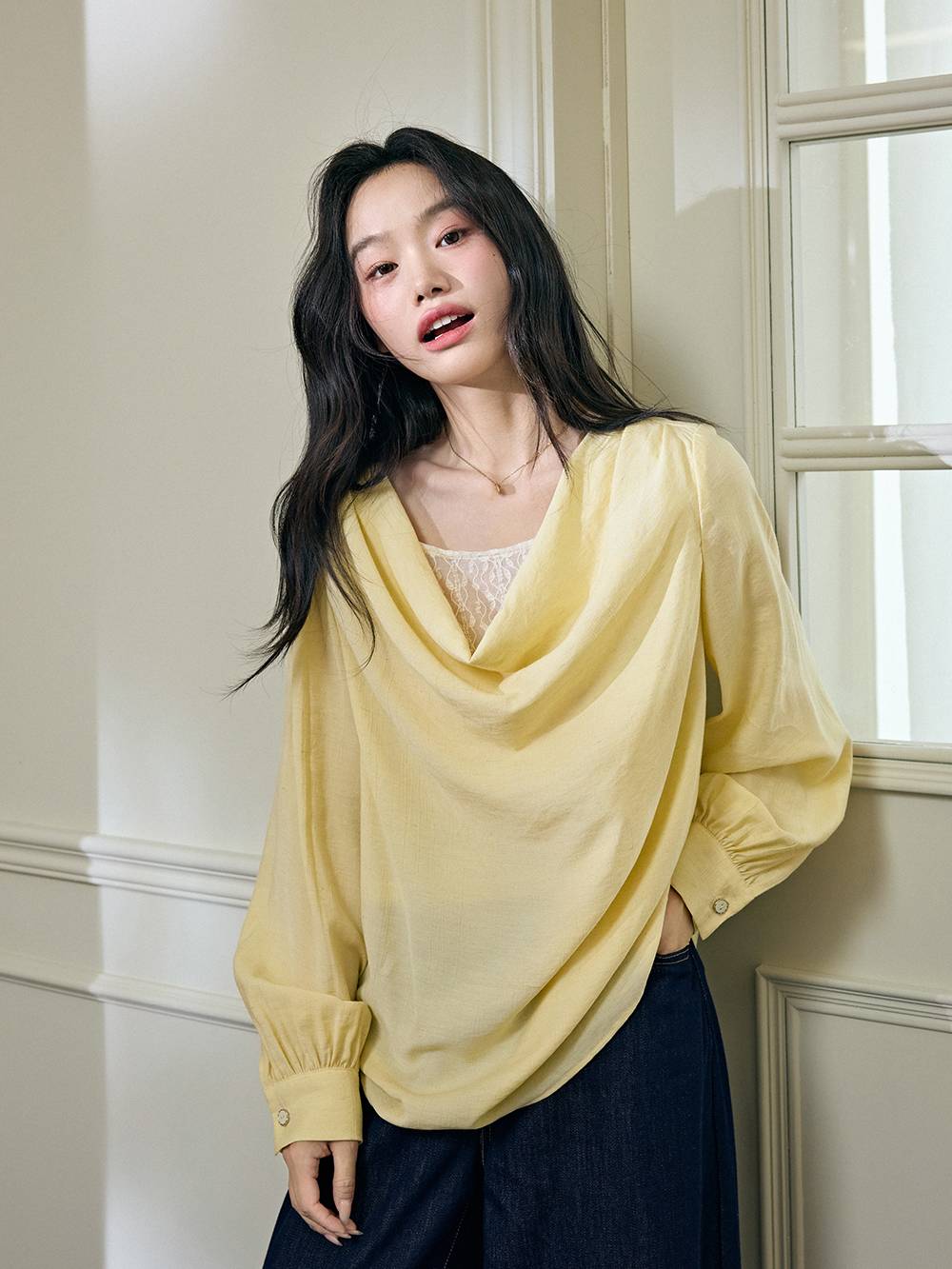 Cowl Neck Long-sleeve Top