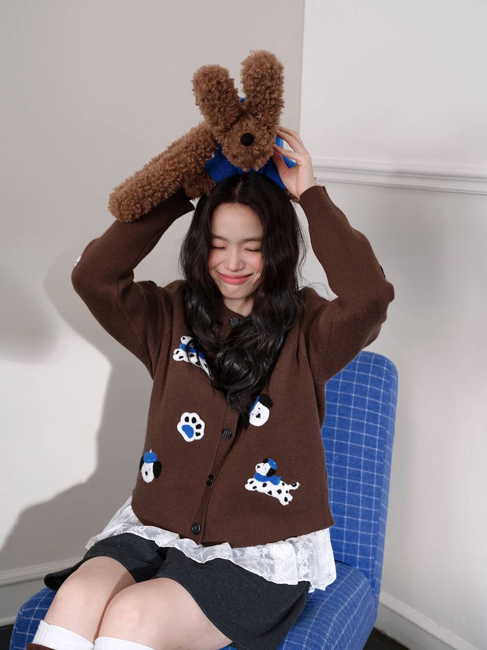 Puppy Embroidered Cardigan Sweater