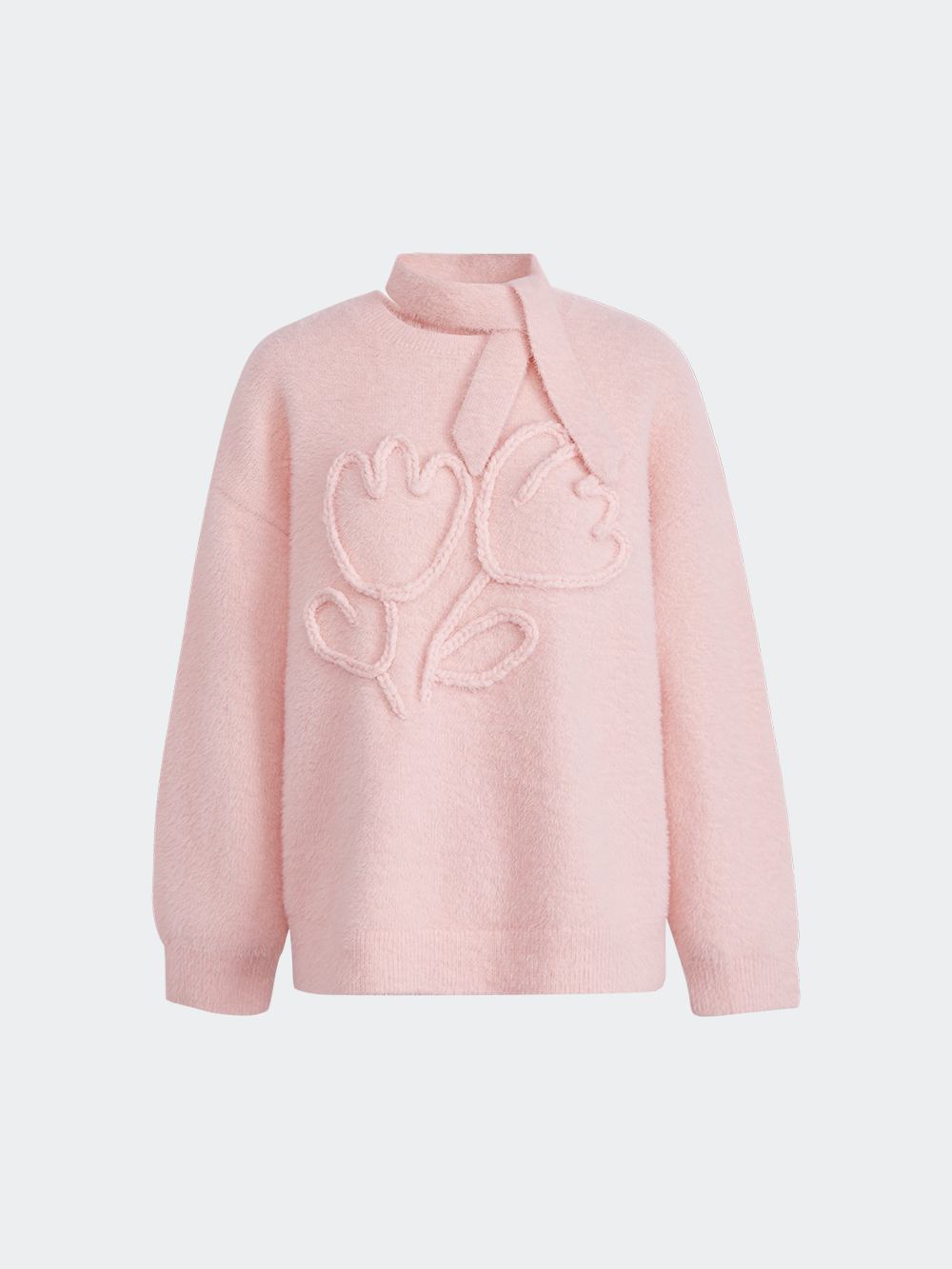 Neck Tie 3D Embroidered Sweater