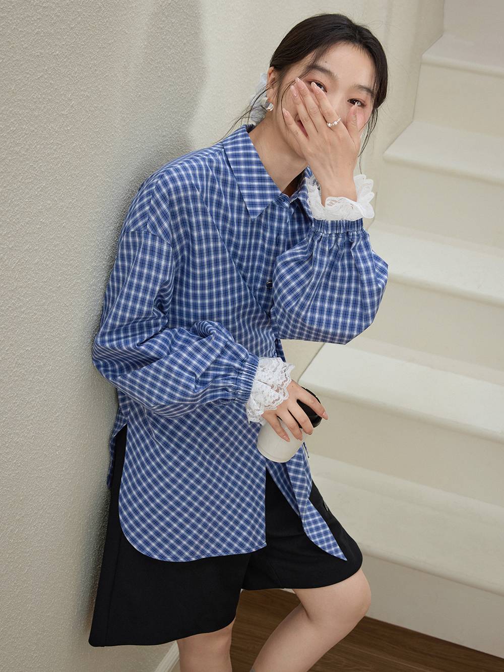 Plaid Tie Waist Blouse