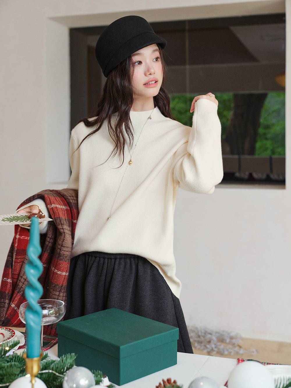 Longline Cardigan and Mock Neck Sweater