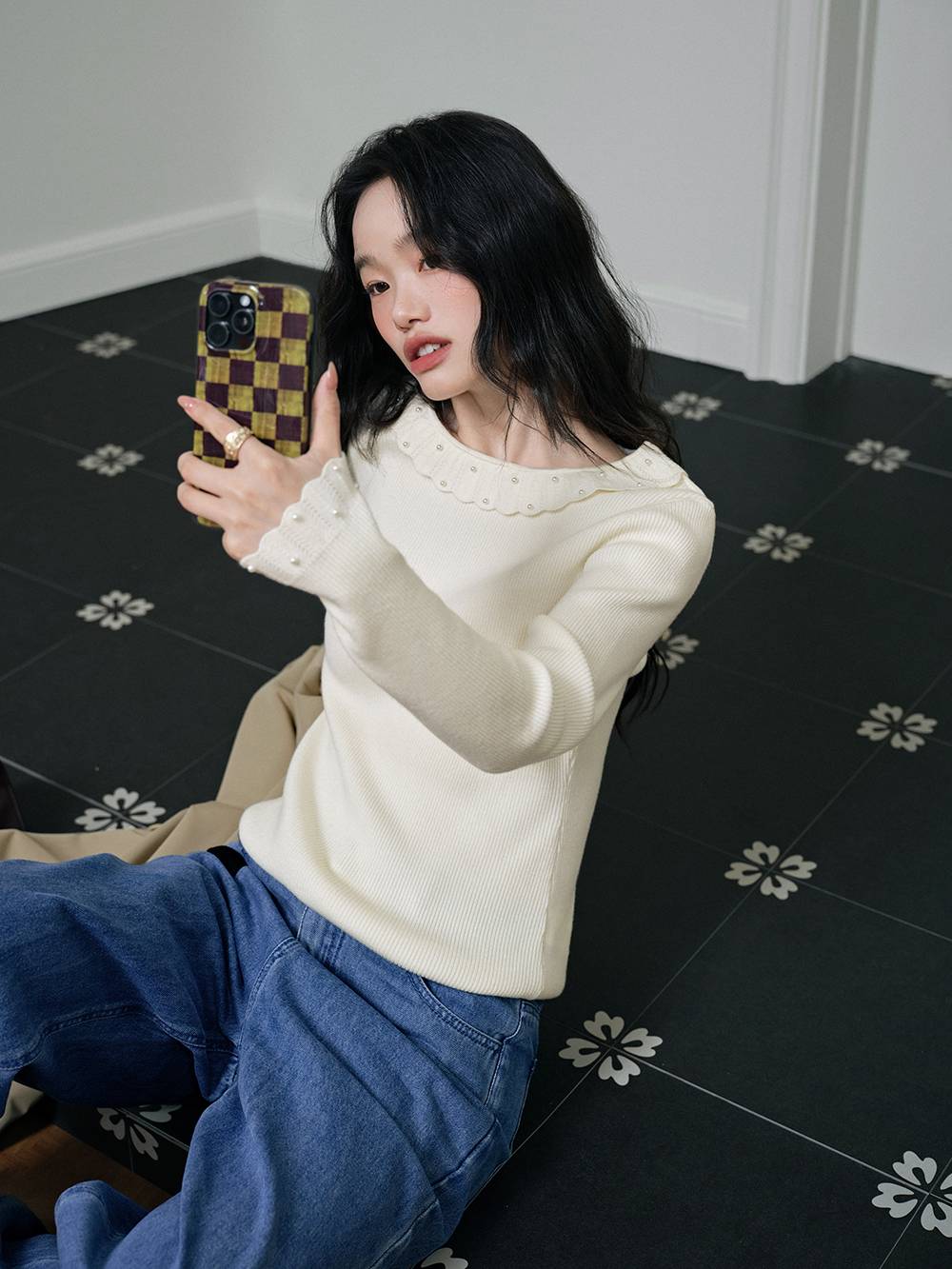 Pearl Embellished Knit Top