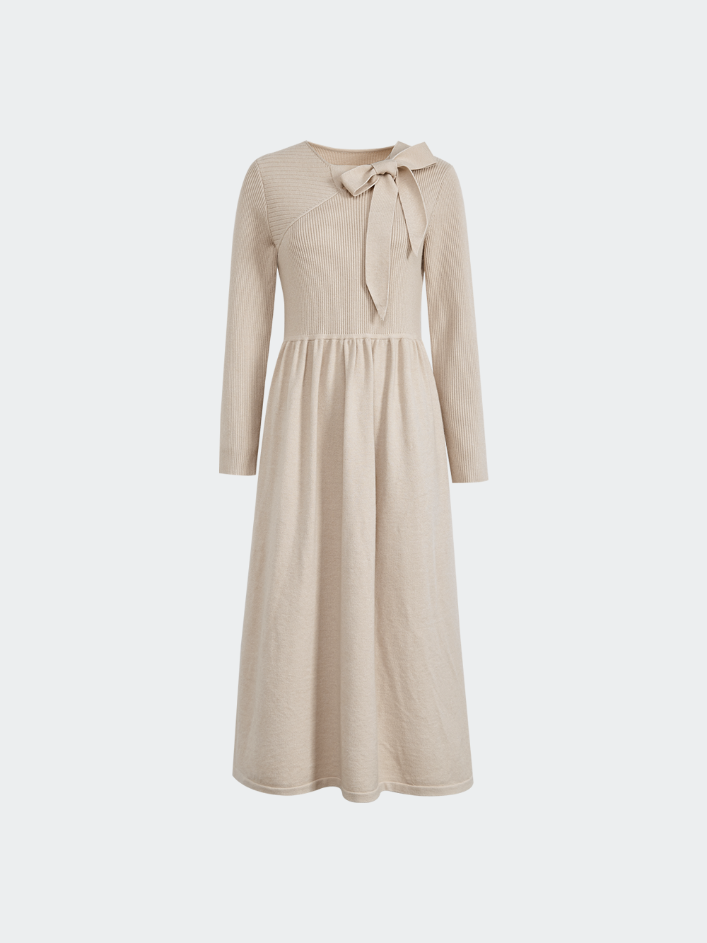Ribbon Tie Neck Knit Dress