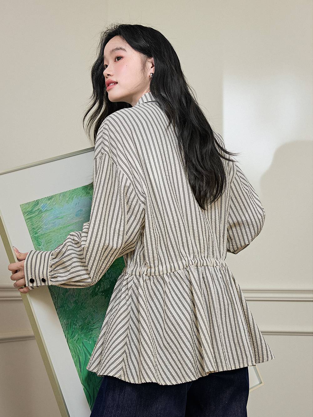 Striped Drawstring Waist Blouse