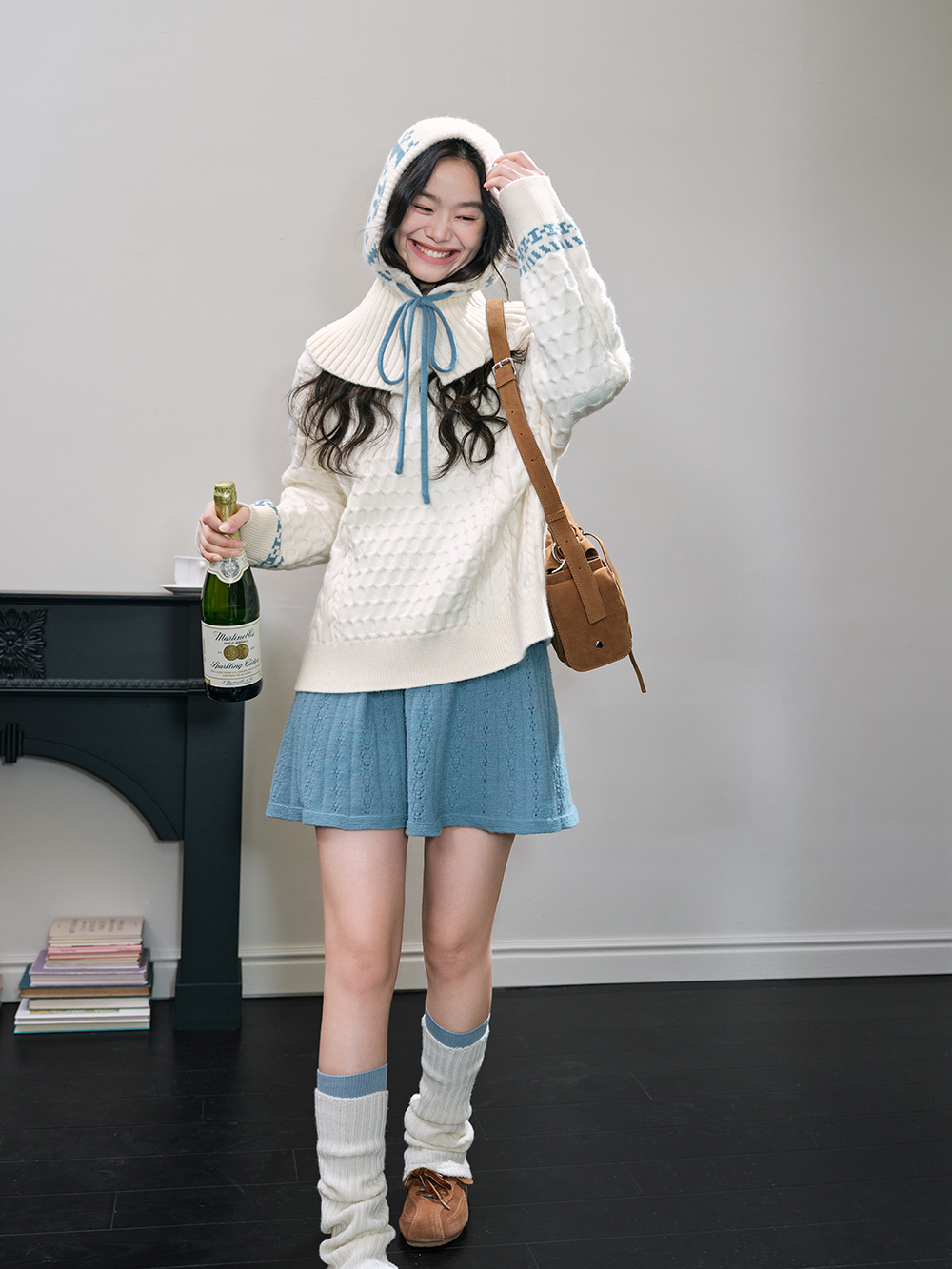 Hooded Scarf and Cable Knit Sweater