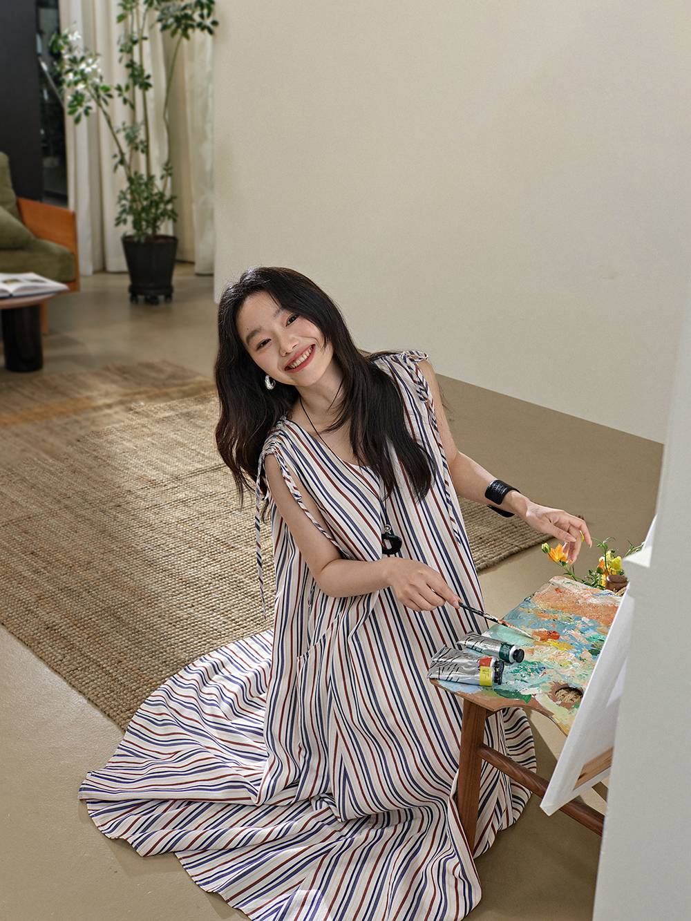 Belted Striped Dress