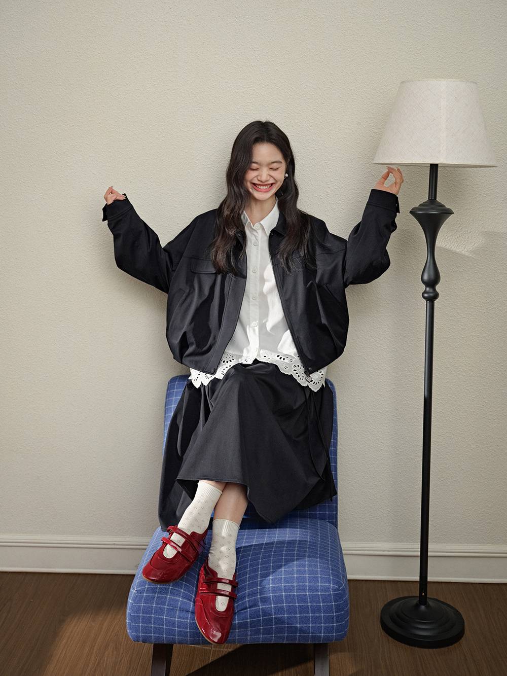 Belted Jacket and Pleated Skirt