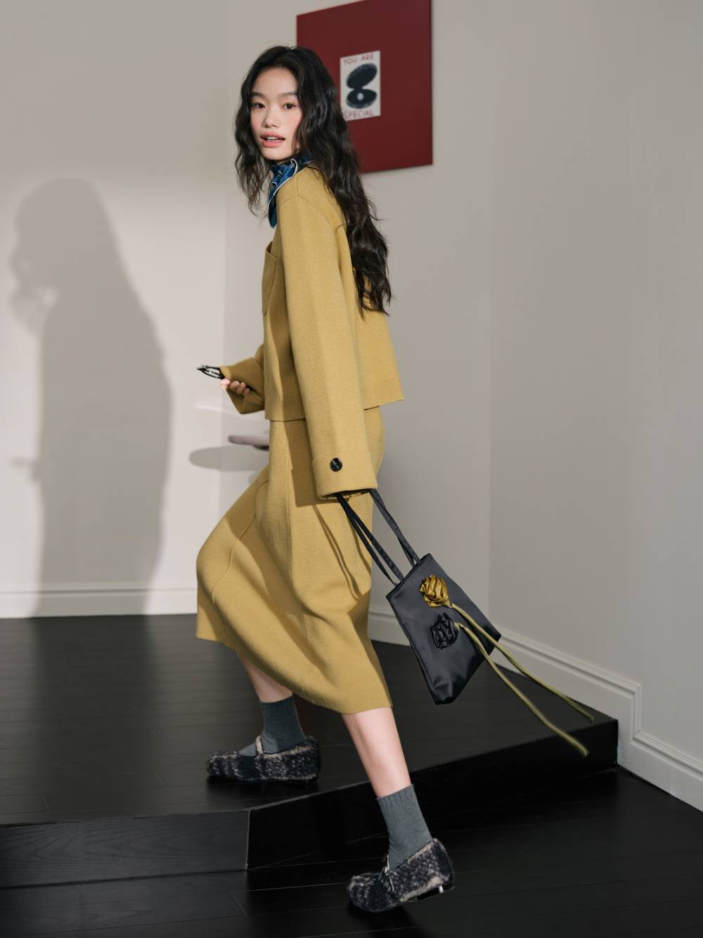 Yellow Sweater and Midi Skirt