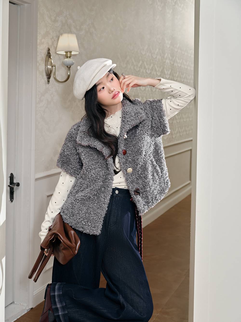 Faux Shearling Short-Sleeve Jacket