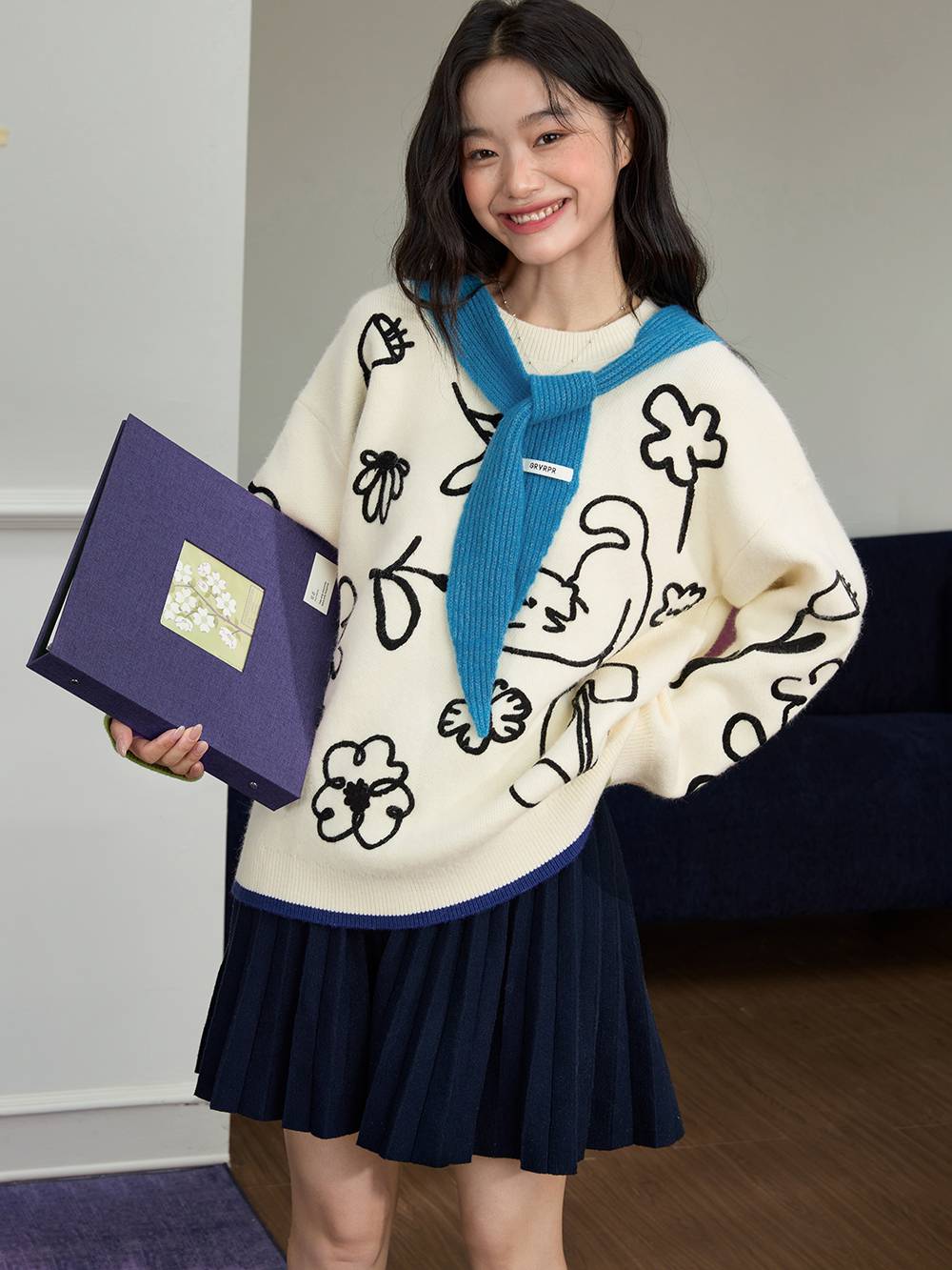 Textured Embroidered Sweater