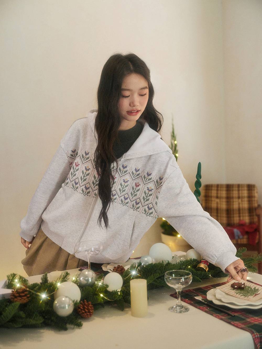 Floral Zip Up Hoodie